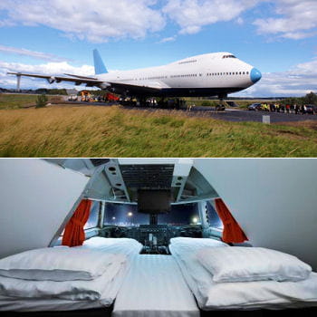 un avion-hôtel sur le tarmac de l'aéroport de stockholm-arlanda