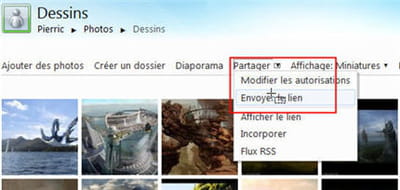 pour partager et envoyer un dossier photo en particulier : partager, envoyer le