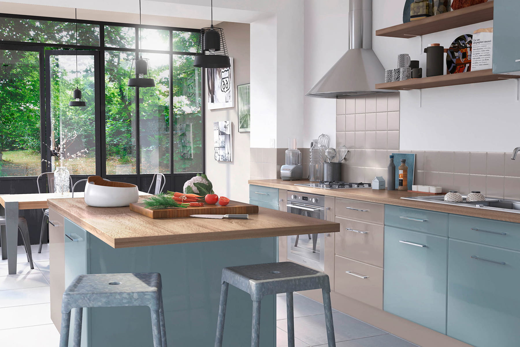 Cuisine blanc peinture: cuisine meuble bois / blanc et peinture ...