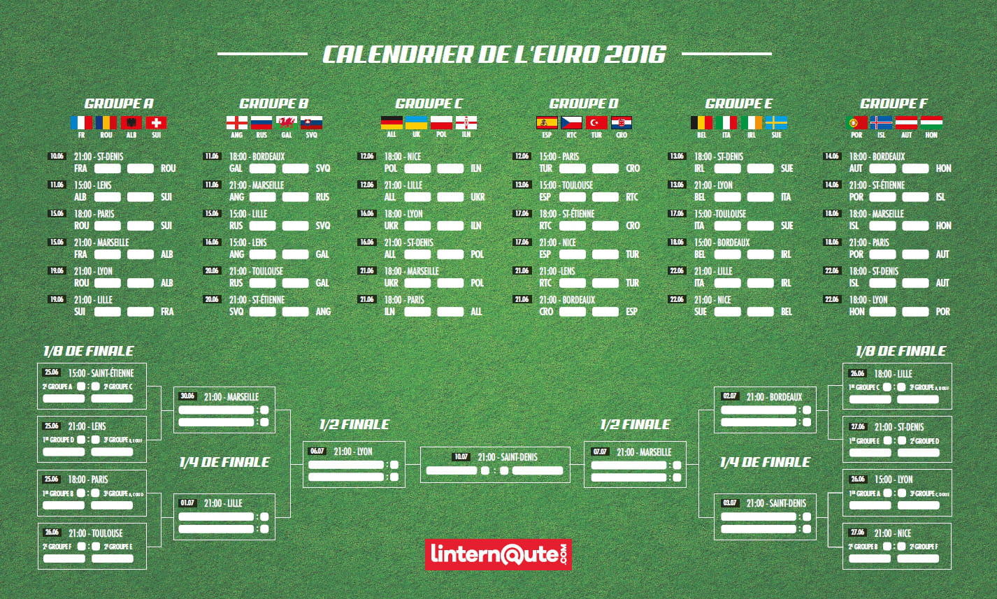 Calendrier Euro 2016 [PDF] : le programme des matchs à consulter et