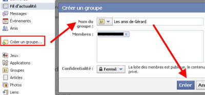 copie d'écran de la fonction groupes sur facebook