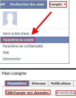 copie d'écran de la fonctionnalité télécharger vos données sur facebook.
